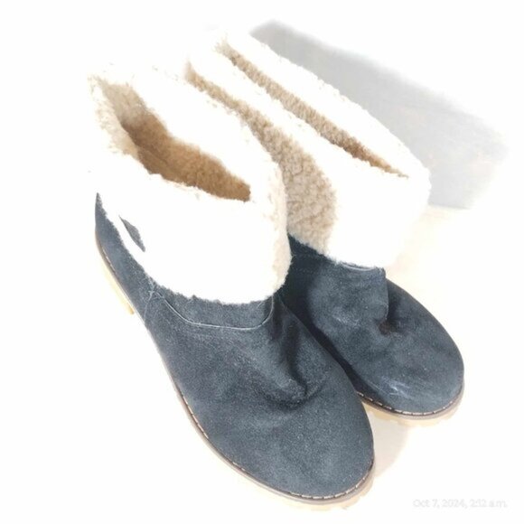Super Chunky heel black and sherpa bootie comfortable suede 40 - Picture 11 of 12